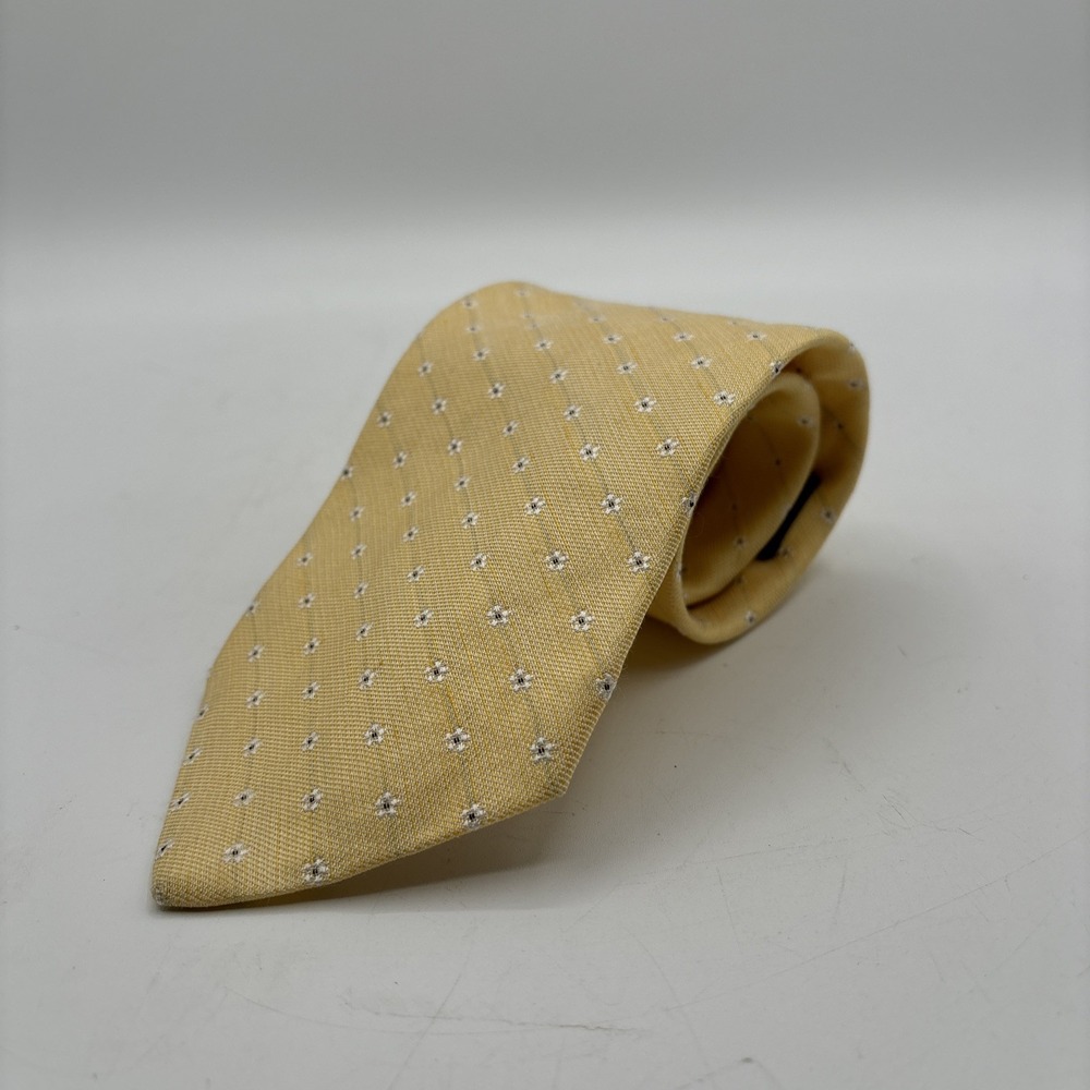 Brooks Brothers Silk Linen Necktie Yellow White Flower Woven Tie USA‎ Floral